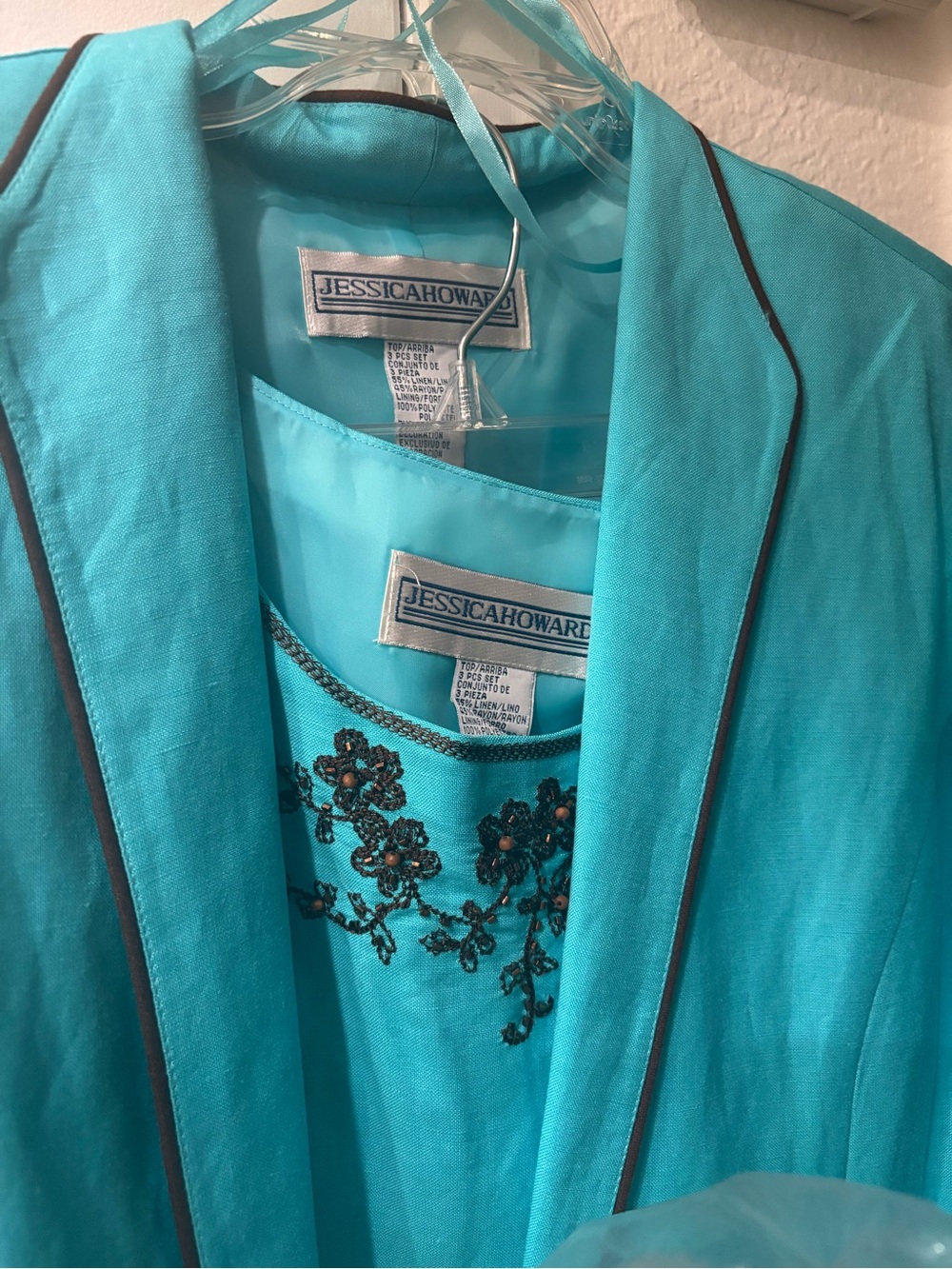 🔴 Jessica Howard Turquoise Embroidered Jacket and Shell Set - Picture 3 of 5